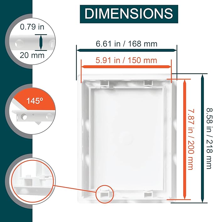 6" x 8" White Plastic Access Panel. Service Shaft Door Panel. Plumbing, Electricity, Heating, Alarm Wall Access Panel for Drywall. Bathroom Services Access Hole Cover. (6" x 8")