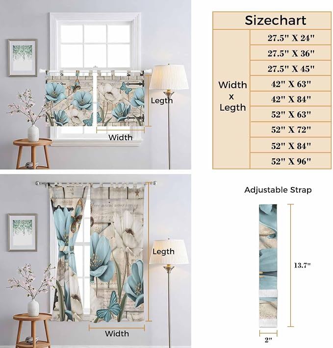 Teal Blue Tulips Bedroom Curtains 72 Inch Length, Window Curtains Tab Top - Image 8