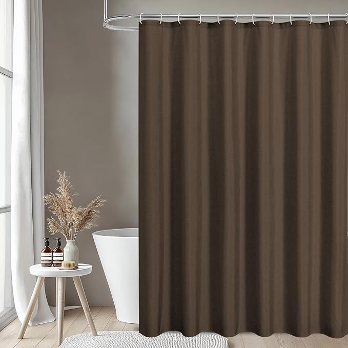 2-in-1 Waterproof Fabric Shower Curtain or Liner,Linen Textured,Breathable TPU & Washable Bathroom Shower Curtain Set with 12 Plastic Hooks,Modern,72"x72" Brown