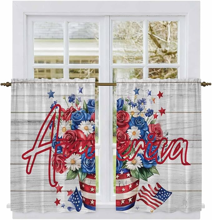 Independence Day Kitchen Curtains 54 Inch Long 2 Panel Set, Rod Pocket Window - Image 2