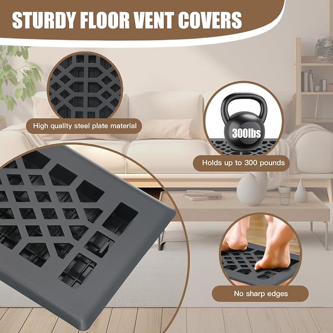 Floor Vents Registers Adjustable Grates 4x12 Inch Matte Black Air Vent Easy - Image 3