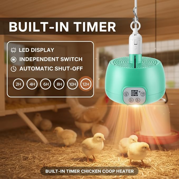 Enhon 2 Sets Chicken Coop Heater, Timing Heat Lamp - Image 5