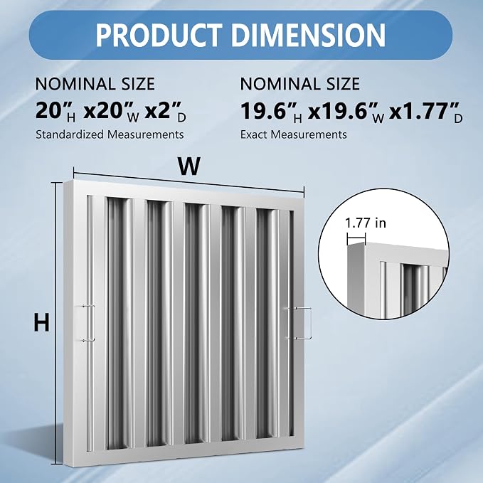 Stainless Steel Commercial Kitchen Hood Filter 19.5W x 19.5H Inch Range Hood - Image 2