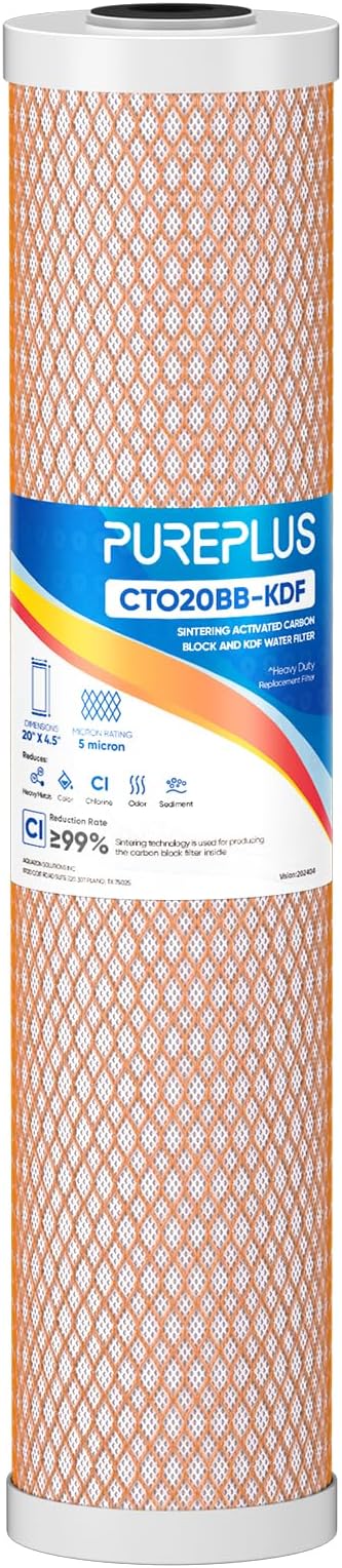 PUREPLUS 5 Micron 20" x 4.5" Whole House Coconut Shell Activated Carbon and KDF by PUREPLUS