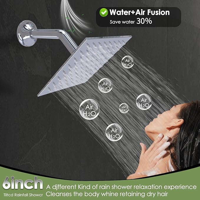 24x32 LED Dual Head Shower System 24"x32" Ceiling Mount Shower Head Thermostatic Shower System Rainfall Shower Set with 6 Inches Shower Head and 6 Body Jets High Pressure Shower Handheld