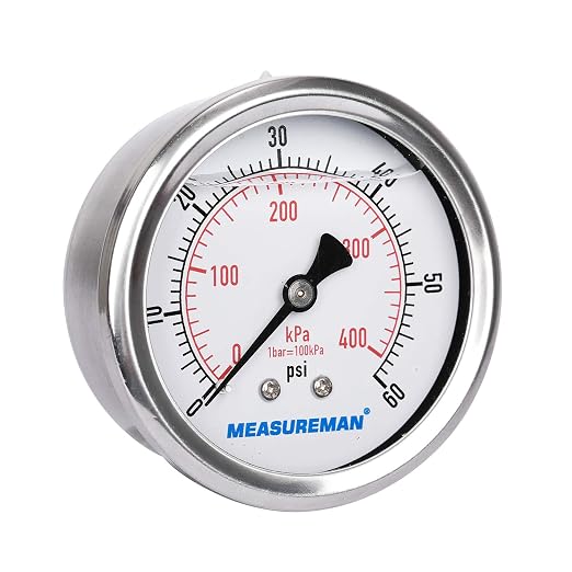 MEASUREMAN 2-1/2inch Dial Size, Liquid Filled Pressure Gauge, 0-60psi/400kpa - Image 2