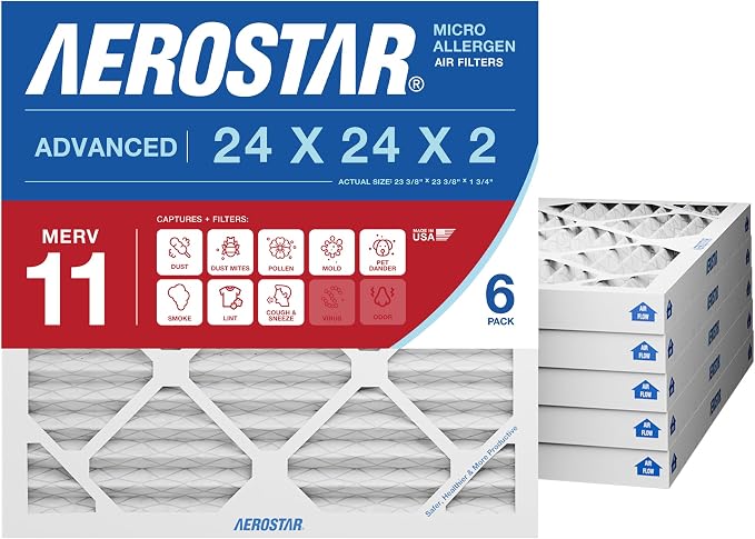 Aerostar 24x24x2 MERV 11 High Efficiency Pleated Air Filter, Electrostatic AC by AirFiltersDelivered