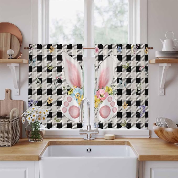 Easter Kitchen Tier Curtains 45 Inch Long 2 Panel Set, Rod Pocket Short Window by Unknown
