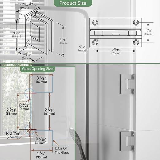 Shower Door Hardware Kit 304 Stainless Steel for 6/25"-1/2" (6mm-12mm) Tempered Glass, Hardware Accessories with 8" Handles Hinges Glass Clamp - Brushed Silver