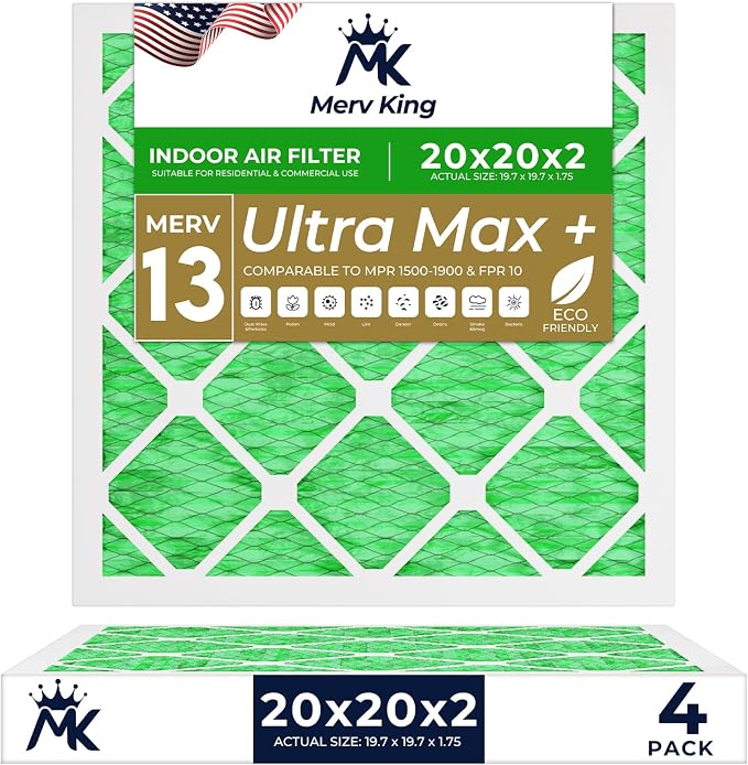 MervKing 20x20x2 Air Filter Actual Size: 19.7" x 19.7" x 1.75" MERV 13 MPR by MervKing