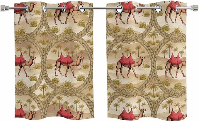 2 Panel Kitchen Cafe Curtains, Desert Camels Sunlight Filtering Nature Air by Hokiten