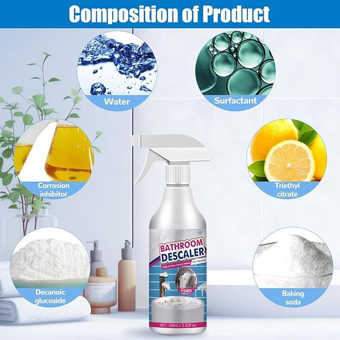 NBDIB 2PC Bathroom Descaler Foam Cleaner Spray,2025 Upgraded Stubborn Stains Cleaner, Bathroom Descaler Spray,All Purpose Rinse Cleaning Foam for Toilet, Bathtub, Tile, Glass and Sink