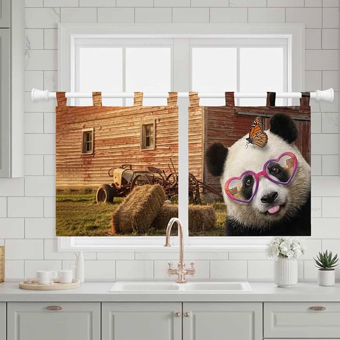 Farm Panda Kitchen Curtains 36 Inch Length, Small Window Curtains Tab Top - Image 3