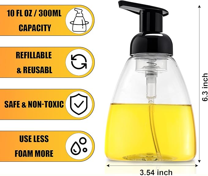 Bekith 12 Pack Foaming Hand Soap Dispenser, 10 Oz Liquid Soap Dispenser Empty Refillable Containers Plastic Pump Bottles for Kitchen, Bathroom, Commercial