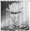 Lotus Shower Curtain Black White Grey Flower Elegant Blooming Floral with Dew Spring Flower Reflection on Water Modern Romantic Polyester Fabric Bathroom Decor 70×90 Inch with Hook
