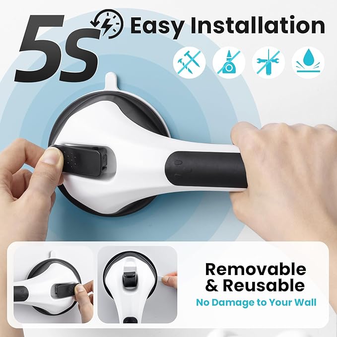 TAILI Shower Grab Bar Glow in The Dark, 16.8 in Grab Bars for Bathtubs, Shower Handles Bath Rails for Seniors and Elderly, Bathroom Safety Grip Removable No Drilling Waterproof Black