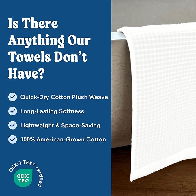 ONSEN Terry Cotton Waffle Face Towel Set – 4 Pack Luxury Cotton Face Towels, Quick Dry & Absorbent Washcloths – Soft, Lightweight, Durable Bathroom Towels for Everyday Use (White, 12x12 in)