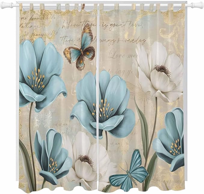 Spring Flowers Living Room Curtains 84 Inch Length, Window Curtains Tab Top by Unknown