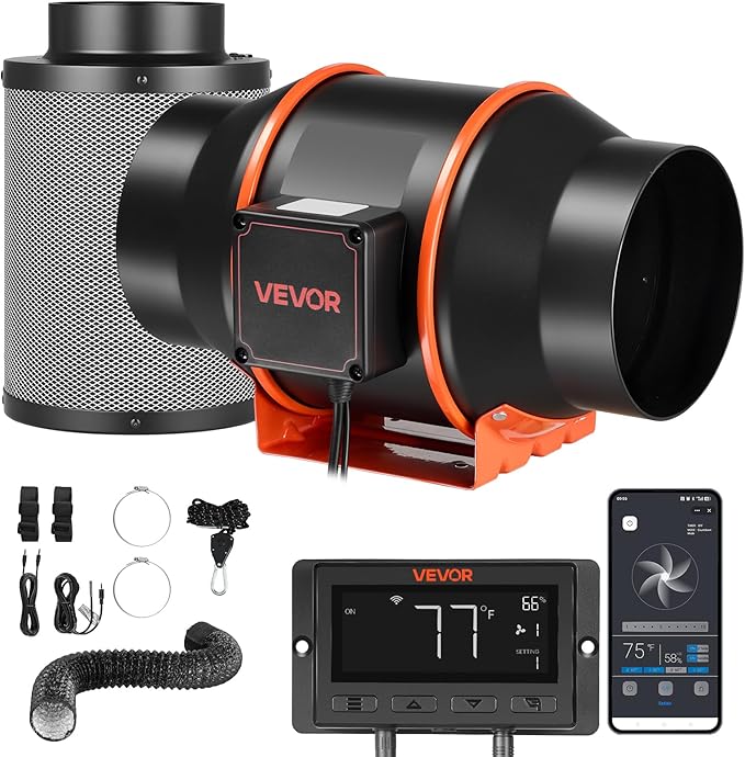 VEVOR Inline Duct Fan Kit Carbon Filter, 402 CFM 6 inch EC Motor Exhaust by VEVOR