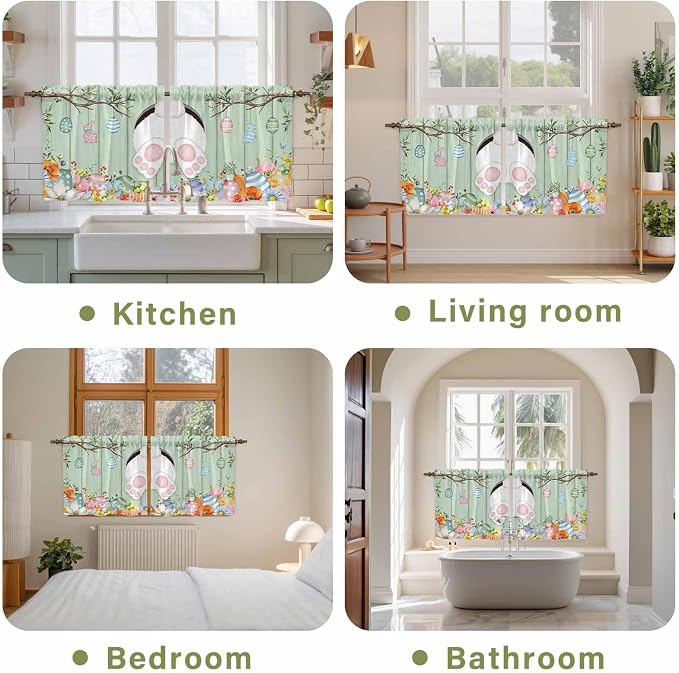 Easter Kitchen Tier Curtains 36 Inch Long 2 Panel Set, Rod Pocket Half Window - Image 8