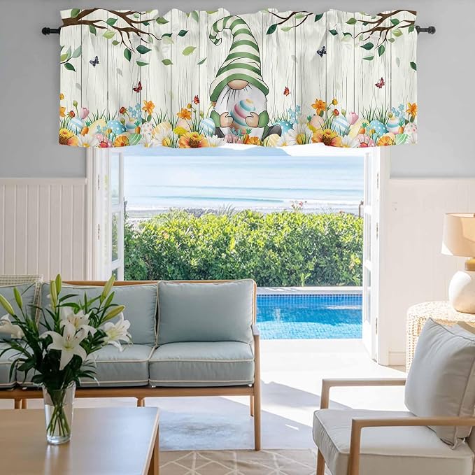 Easter Gnomes Curtain Valances for Windows, Kitchen Valance Window Treatment - Image 8