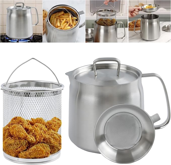 50oz 304 Stainless Steel Oil Filter Pot, Heavy Duty Bacon Grease Container & by KAYCROWN