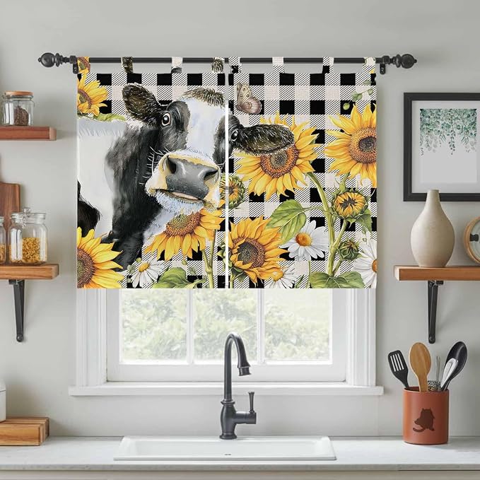 Retro Sunflowers Bedroom Curtains 63 Inch Length, Window Curtains Tab Top - Image 3