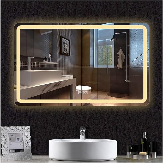Smart Lighted Bathroom Mirror for Wall，Bathroom Mirror by ZXCASDF