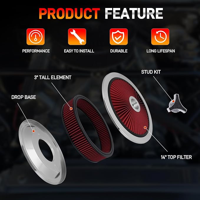 14"x3" High Flow Round Air Cleaner Filter Assembly Kit - Image 5