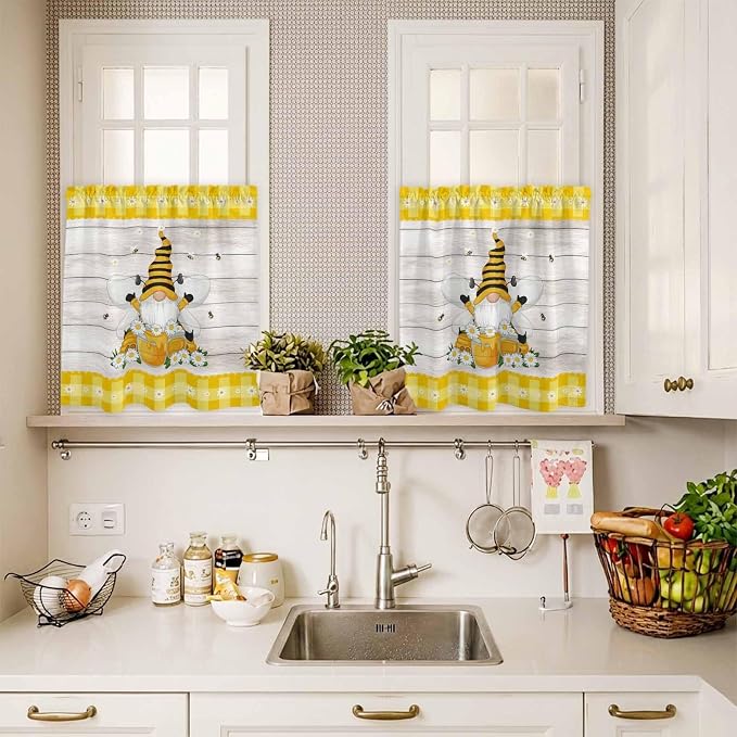Yellow Gnomes Kitchen Curtains Set 3 Piece - Image 7
