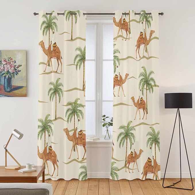 2 Panel Kitchen Cafe Curtains, Date Coconut Tree Sunlight Filtering Nature Air - Image 2