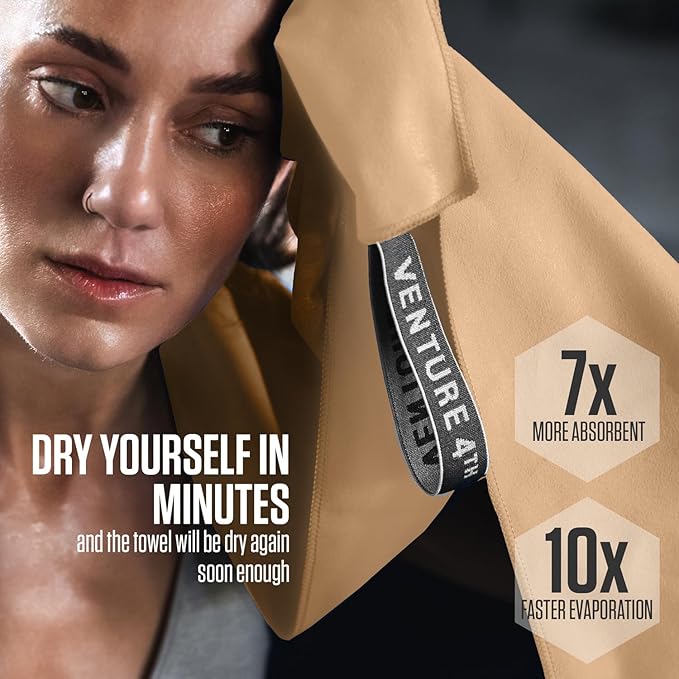 VENTURE 4TH Quick Dry Towel. Microfiber Travel Towel Ideal for Camping, Hiking, Backpacking, Gym. Lightweight & Fast Drying Travel Towels for Body. Compact & Easy to Pack - Beige Extra Large