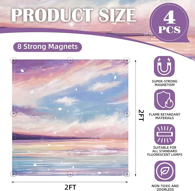 ANGSYLTH 4 Pcs 2x2 Feet Fluorescent Ceiling Light Covers | Magnetic Light Covers - Image 2