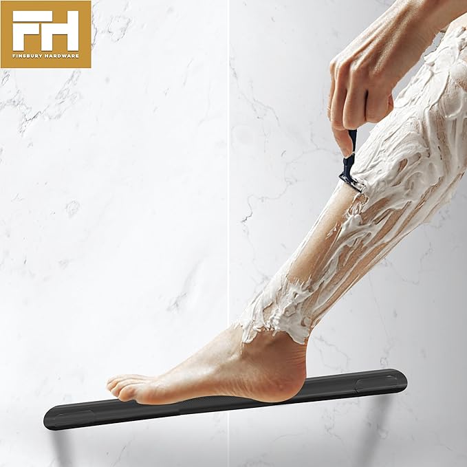 Shower Foot Rest, Corner Shower Bar for Shaving Legs, Wall Mounted Hotel Shower Foot Ledge, Brass Bar Bathroom Foot Step (Matte Black)