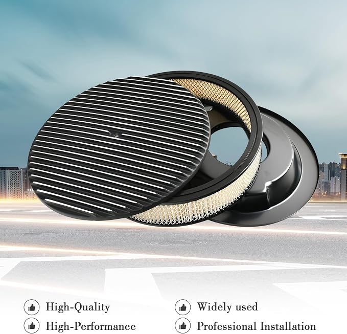 14 x 3 Inch Round Black Air Cleaner Kit Fully Finned Top - Image 5