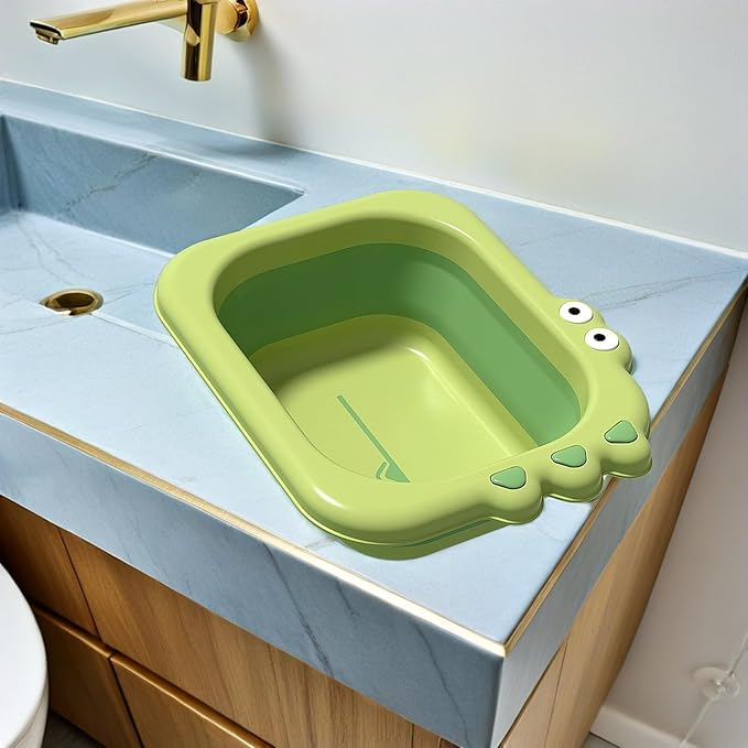 Alasum Foldable Wash Basin Thickened Washbasin for Newborns, Green Collapsible Bath Tub Suitable for Boys and Bathing