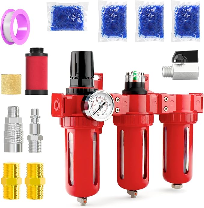 3 Stage Aluminium Air Drying System 1/4" NPT, Coalescing Filter, Particulate by MEANLINMEASURE