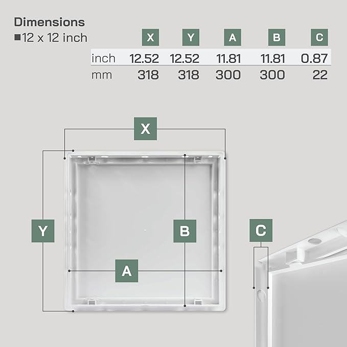 Vent Systems 12x12 Access Panel - Easy Access Doors - ABS Plastic - Access Panel for Drywall, Wall and Ceiling Electrical and Plumbing Service Door Cover - Exterior Dimensions 12.7x12.7 Inches White