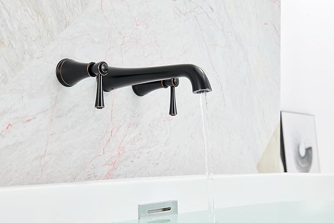SITGES High Flow Oil Rubbed Bronze Wall Mount Bathtub Faucet with Two Level Handles,Extra-Long 10.5" Spout Reach Solid Brass Wall Tub Filler with Rough-in Valve Included