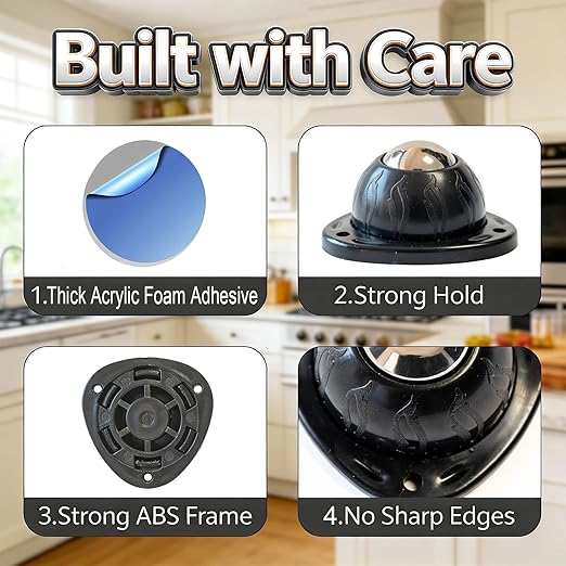 Black Stainless Steel Self Adhesive Caster Wheels – 4 Pack Large Profile Swivel - Image 5