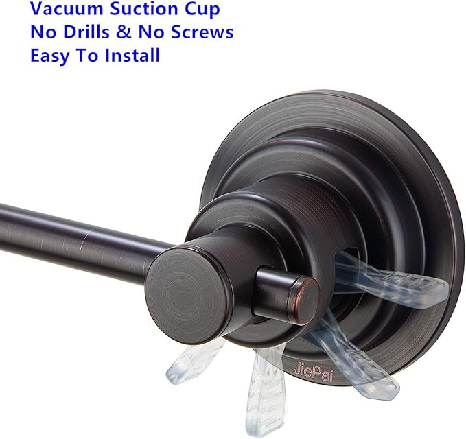 JiePai Suction Cup Towel Bar,Removable Modern Vacuum Towel Holder for Bathroom Door Adhesive Towel Rack Holder (Suction Towel Bar-16 inch Rubbed Bronze)