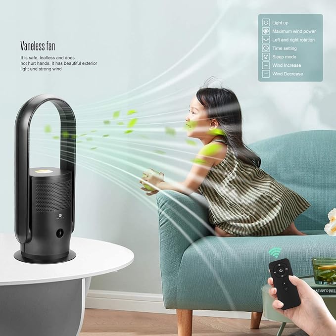 ULTTY Bladeless Tower Fan and Air Purifier in one, 23.5" Quiet Oscillating Fan - Image 3