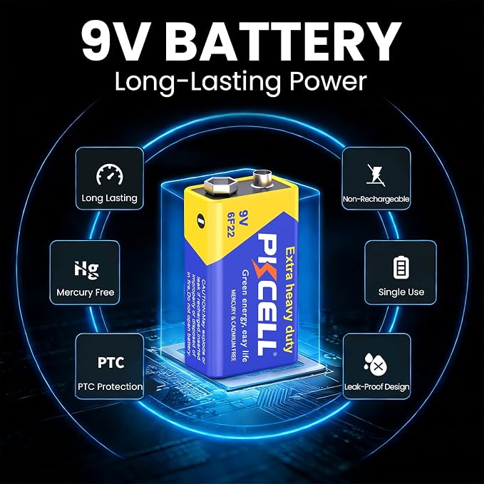 PKCELL 9V Batteries, 4 Pack 9 Volt Batteries Carbon Zinc, 9V Battery - Image 2