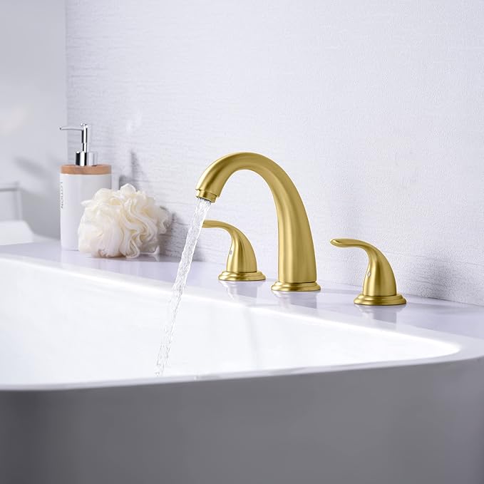 sumerain 3 Hole Roman Tub Faucet Brushed Gold with with Brass Rough in Valve, High Flow