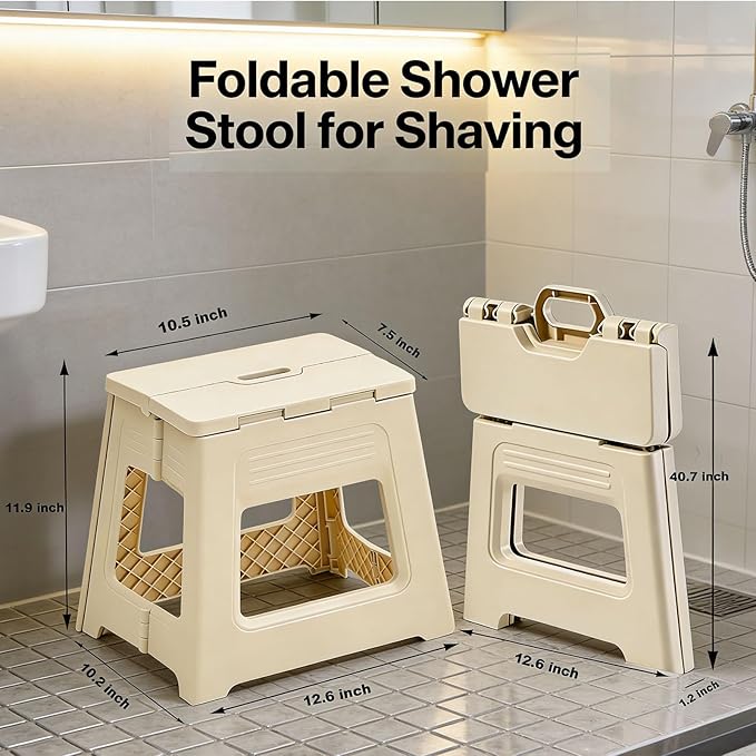 Foldable Shower Stool for Shaving Legs, Plastic Shower Foot Rest for Inside Shower,11.9" High Anti-Slip Foot Step to Shave Leg Small Folding Bench Shaving Stool for Travel/Bathroom