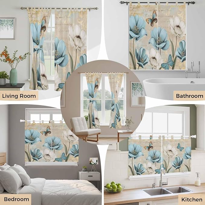 Spring Flowers Kitchen Curtains 36 Inch Length, Small Window Curtains Tab Top - Image 7