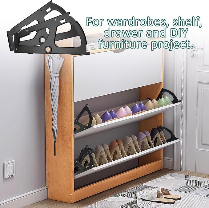 Litoexpe 1 Layers Black Shoes Drawer Cabinet Hinges, Stainless Steel Shoe - Image 4