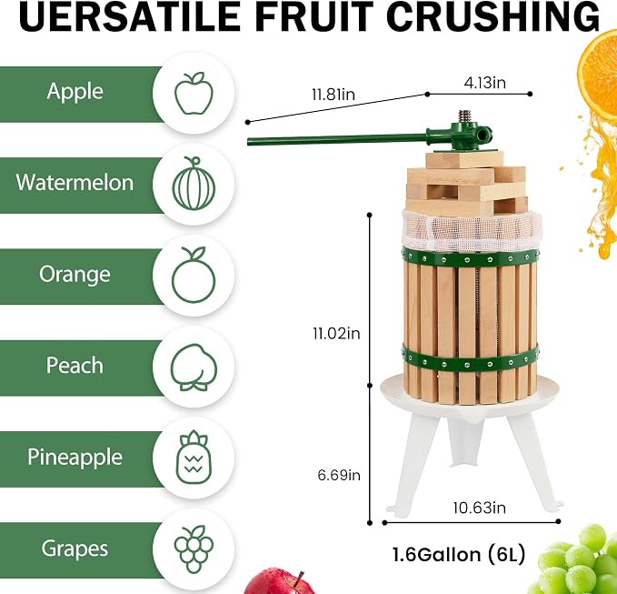 CAELUM Fruit Wine Press, 1.6 Gallon Wood Fruit and Cider Press Squeezer - Image 2