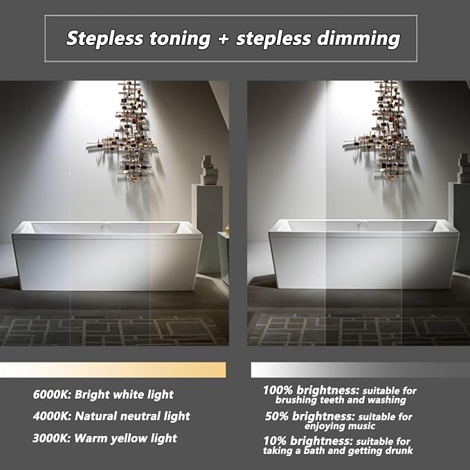 Irregular Bathroom Mirror with LED Light, Wall Mounted Mirror with Demister Pad - Image 4