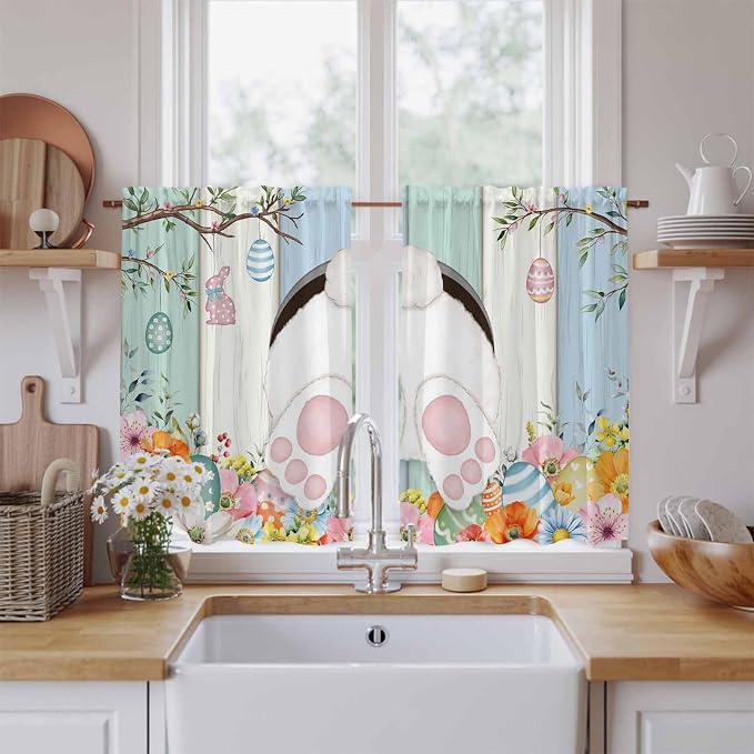 Easter Kitchen Curtains 45 Inch Long 2 Panel Set, Rod Pocket Window Treatment by Unknown